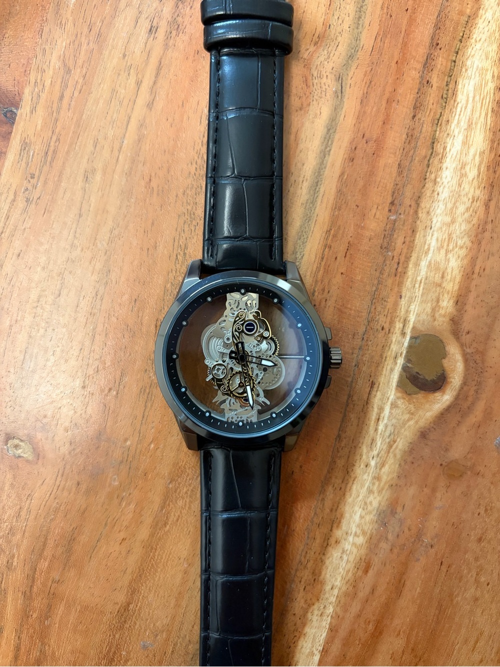 Skeleton Wristwatch with Blacked Case and Black strap